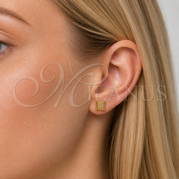 Arete Dormilona 02.342.0372 Oro Laminado, con Micro Pave Blanca, Pulido, Tono Dorado