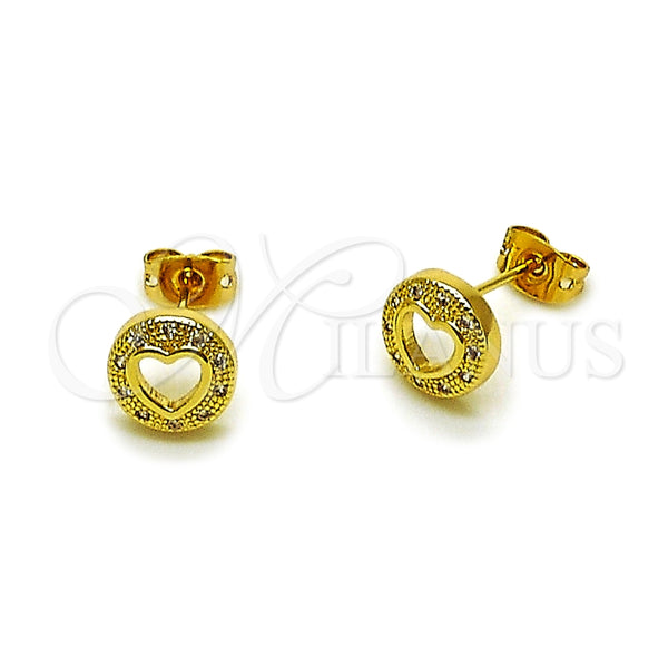 Arete Dormilona 02.342.0373 Oro Laminado, Diseño de Corazón, con Micro Pave Blanca, Pulido, Tono Dorado