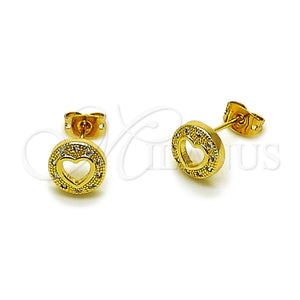 Arete Dormilona 02.342.0373 Oro Laminado, Diseño de Corazón, con Micro Pave Blanca, Pulido, Tono Dorado