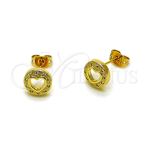Arete Dormilona 02.342.0373 Oro Laminado, Diseño de Corazón, con Micro Pave Blanca, Pulido, Tono Dorado