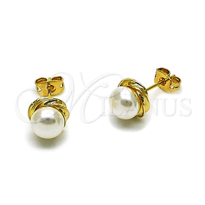 Arete Dormilona 02.342.0374 Oro Laminado, Diseño de Bola y Nudo, con Perla Marfil, Pulido, Tono Dorado