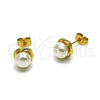 Arete Dormilona 02.342.0374 Oro Laminado, Diseño de Bola y Nudo, con Perla Marfil, Pulido, Tono Dorado
