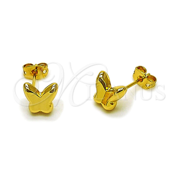 Arete Dormilona 02.342.0377 Oro Laminado, Diseño de Mariposa, Pulido, Tono Dorado