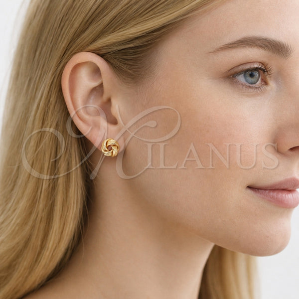 Arete Dormilona 02.342.0378 Oro Laminado, Diseño de Nudo, Diamantado, Tono Dorado