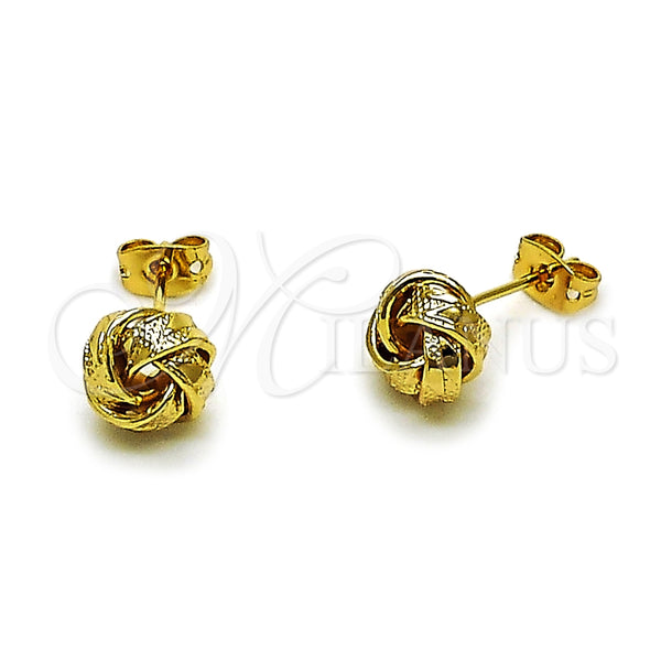 Arete Dormilona 02.342.0378 Oro Laminado, Diseño de Nudo, Diamantado, Tono Dorado