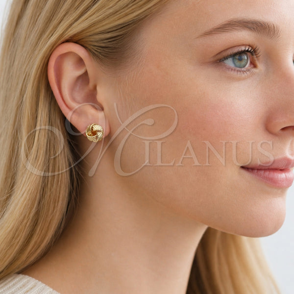 Arete Dormilona 02.342.0380 Oro Laminado, Diseño de Nudo, Diamantado, Tono Dorado