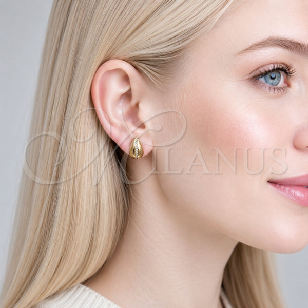 Arete Dormilona 02.342.0387 Oro Laminado, Diseño de Gota, con Micro Pave Blanca, Pulido, Tono Dorado