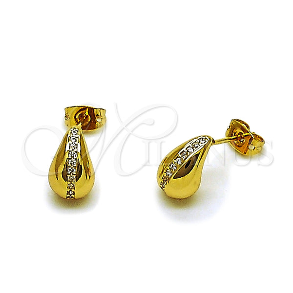 Arete Dormilona 02.342.0387 Oro Laminado, Diseño de Gota, con Micro Pave Blanca, Pulido, Tono Dorado