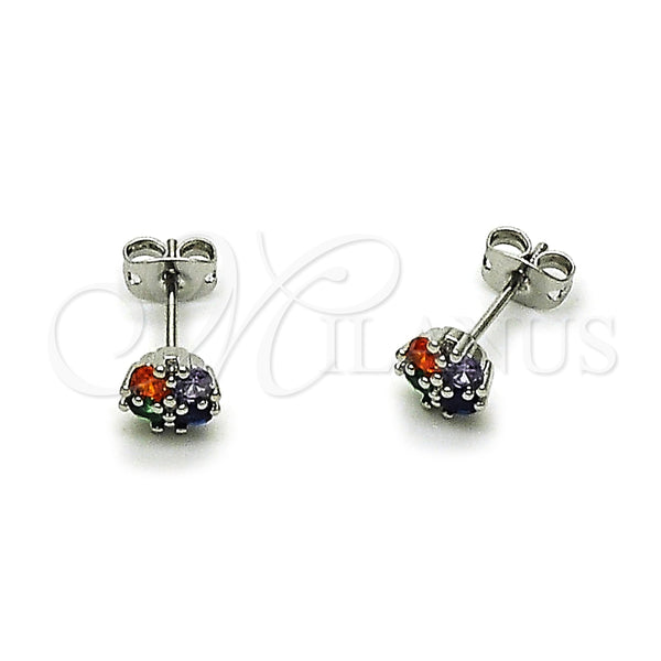 Arete Dormilona 02.342.0389.1 Rodio Laminado, Diseño de Trébol de Cuatro Hojas, con Zirconia Cubica Multicolor y Blanca, Pulido, Rodinado