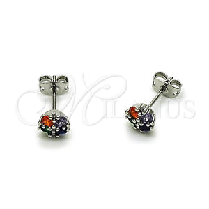 Arete Dormilona 02.342.0389.1 Rodio Laminado, Diseño de Trébol de Cuatro Hojas, con Zirconia Cubica Multicolor y Blanca, Pulido, Rodinado