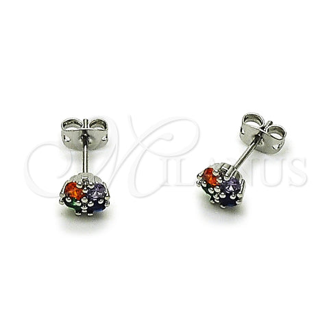 Arete Dormilona 02.342.0389.1 Rodio Laminado, Diseño de Trébol de Cuatro Hojas, con Zirconia Cubica Multicolor y Blanca, Pulido, Rodinado