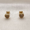 Arete Dormilona 02.342.0390 Oro Laminado, Diseño de Corazón, con Micro Pave Blanca, Pulido, Tono Dorado