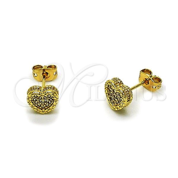 Arete Dormilona 02.342.0390 Oro Laminado, Diseño de Corazón, con Micro Pave Blanca, Pulido, Tono Dorado