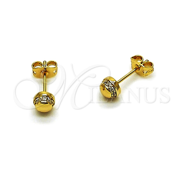 Arete Dormilona 02.342.0391 Oro Laminado, Diseño de Bola, con Micro Pave Blanca, Pulido, Tono Dorado