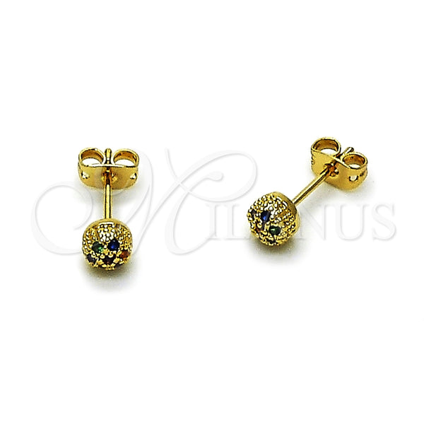 Arete Dormilona 02.342.0392 Oro Laminado, Diseño de Bola, con Micro Pave Multicolor, Pulido, Tono Dorado