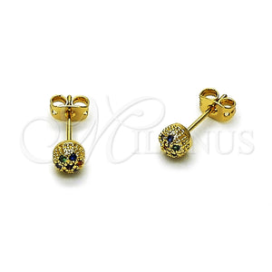 Arete Dormilona 02.342.0392 Oro Laminado, Diseño de Bola, con Micro Pave Multicolor, Pulido, Tono Dorado