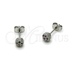 Arete Dormilona 02.342.0392.1 Rodio Laminado, Diseño de Bola, con Micro Pave Multicolor, Pulido, Rodinado