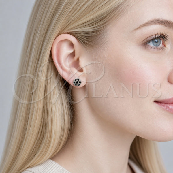 Arete Dormilona 02.342.0392.2 Rodio Laminado, Diseño de Bola, con Micro Pave Negro, Pulido, Rodinado