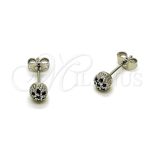 Arete Dormilona 02.342.0392.2 Rodio Laminado, Diseño de Bola, con Micro Pave Negro, Pulido, Rodinado