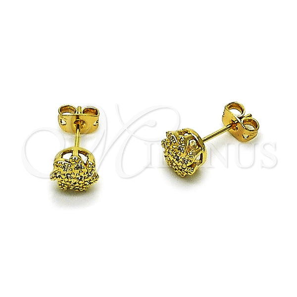 Arete Dormilona 02.342.0394 Oro Laminado, Diseño de Flor, con Micro Pave Blanca, Pulido, Tono Dorado