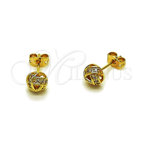 Arete Dormilona 02.342.0395 Oro Laminado, Diseño de Nudo y Bola, con Micro Pave Blanca, Pulido, Tono Dorado