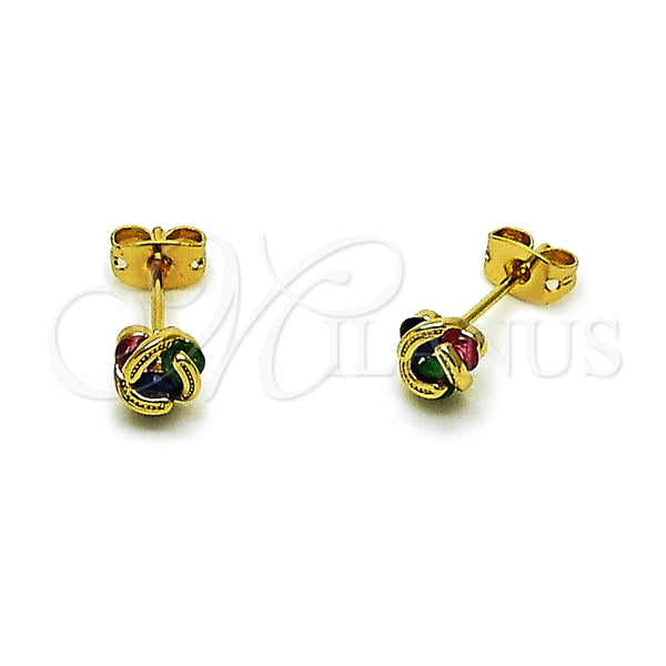Arete Dormilona 02.342.0396 Oro Laminado, Diseño de Nudo, con Zirconia Cubica Multicolor, Pulido, Tono Dorado