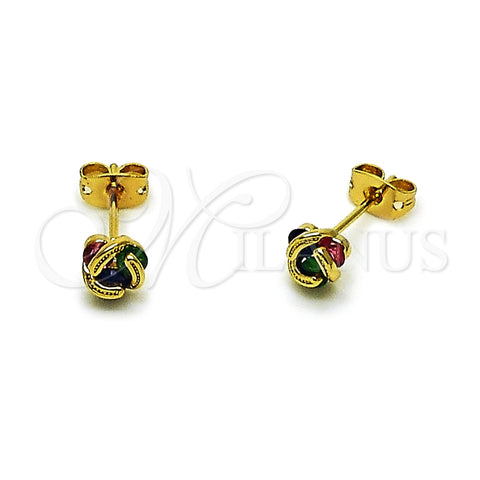Arete Dormilona 02.342.0396 Oro Laminado, Diseño de Nudo, con Zirconia Cubica Multicolor, Pulido, Tono Dorado