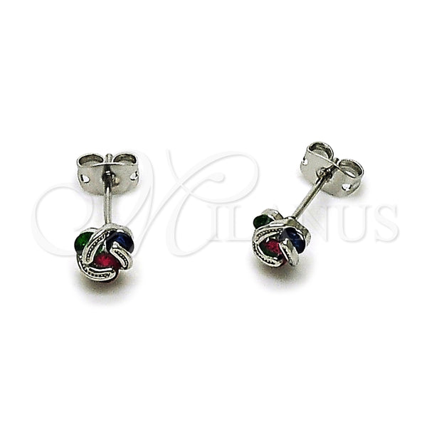 Arete Dormilona 02.342.0396.1 Rodio Laminado, Diseño de Nudo, con Zirconia Cubica Multicolor, Pulido, Rodinado