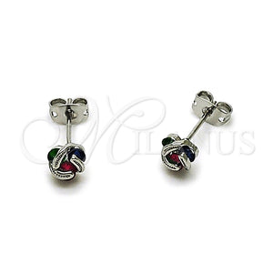 Arete Dormilona 02.342.0396.1 Rodio Laminado, Diseño de Nudo, con Zirconia Cubica Multicolor, Pulido, Rodinado