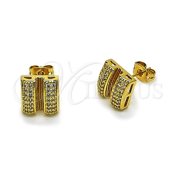 Arete Dormilona 02.342.0397 Oro Laminado, con Micro Pave Blanca, Pulido, Tono Dorado