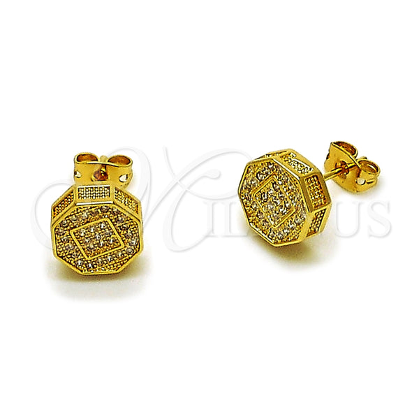 Arete Dormilona 02.342.0398 Oro Laminado, con Micro Pave Blanca, Pulido, Tono Dorado