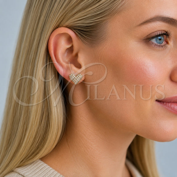 Arete Dormilona 02.342.0399 Oro Laminado, Diseño de Corazón, con Zirconia Cubica Blanca, Pulido, Tono Dorado