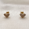Arete Dormilona 02.342.0399 Oro Laminado, Diseño de Corazón, con Zirconia Cubica Blanca, Pulido, Tono Dorado