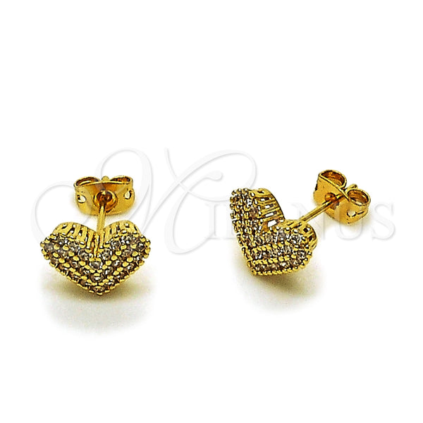 Arete Dormilona 02.342.0399 Oro Laminado, Diseño de Corazón, con Zirconia Cubica Blanca, Pulido, Tono Dorado