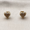 Arete Dormilona 02.342.0400 Oro Laminado, Diseño de Corazón, con Micro Pave Blanca, Pulido, Tono Dorado