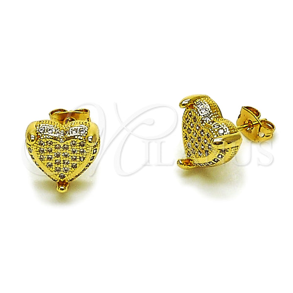 Arete Dormilona 02.342.0400 Oro Laminado, Diseño de Corazón, con Micro Pave Blanca, Pulido, Tono Dorado