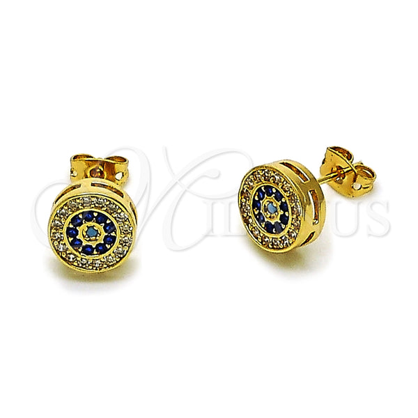 Arete Dormilona 02.342.0401 Oro Laminado, Diseño de Cluster, con Micro Pave Zafiro Azul y Turquoise, Pulido, Tono Dorado