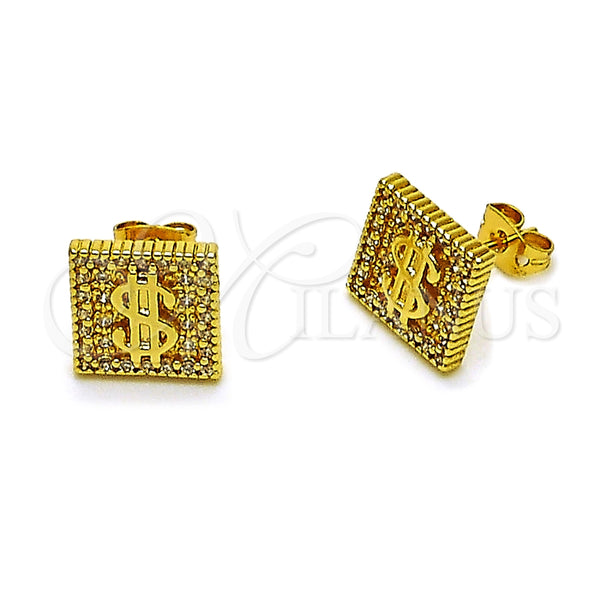 Arete Dormilona 02.342.0402 Oro Laminado, Diseño de Dinero, con Micro Pave Blanca, Pulido, Tono Dorado
