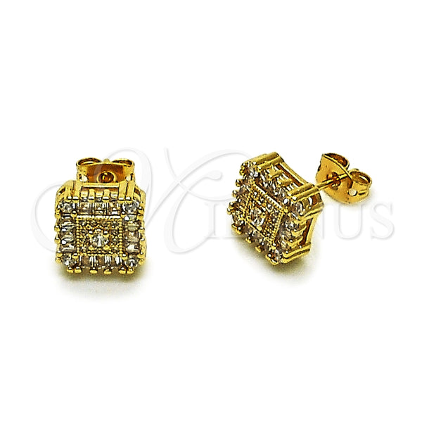 Arete Dormilona 02.342.0403 Oro Laminado, Diseño de Baguette, con Zirconia Cubica Blanca y Micro Pave Blanca, Pulido, Tono Dorado