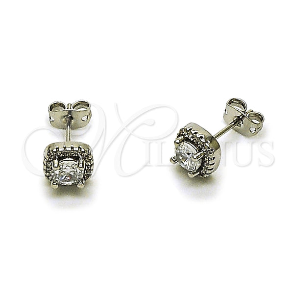 Arete Dormilona 02.342.0404 Rodio Laminado, Diseño de Cluster, con Zirconia Cubica Blanca y Micro Pave Blanca, Pulido, Rodinado