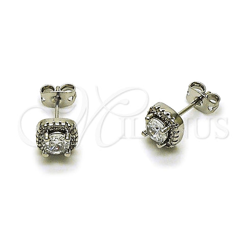 Arete Dormilona 02.342.0404 Rodio Laminado, Diseño de Cluster, con Zirconia Cubica Blanca y Micro Pave Blanca, Pulido, Rodinado