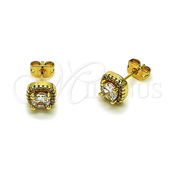 Arete Dormilona 02.342.0404.1 Oro Laminado, Diseño de Cluster, con Zirconia Cubica Blanca y Micro Pave Blanca, Pulido, Tono Dorado