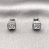 Arete Dormilona 02.342.0405 Rodio Laminado, Diseño de Cluster, con Zirconia Cubica Blanca y Micro Pave Blanca, Pulido, Rodinado