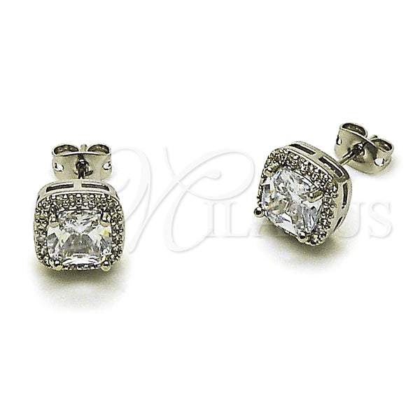 Arete Dormilona 02.342.0405 Rodio Laminado, Diseño de Cluster, con Zirconia Cubica Blanca y Micro Pave Blanca, Pulido, Rodinado