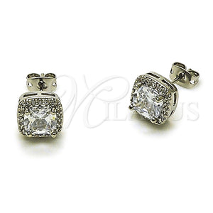 Arete Dormilona 02.342.0405 Rodio Laminado, Diseño de Cluster, con Zirconia Cubica Blanca y Micro Pave Blanca, Pulido, Rodinado