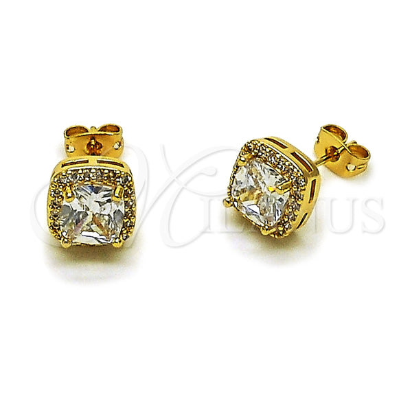 Arete Dormilona 02.342.0405.1 Oro Laminado, Diseño de Cluster, con Zirconia Cubica Blanca y Micro Pave Blanca, Pulido, Tono Dorado