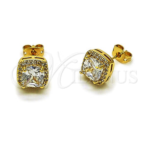 Arete Dormilona 02.342.0405.1 Oro Laminado, Diseño de Cluster, con Zirconia Cubica Blanca y Micro Pave Blanca, Pulido, Tono Dorado