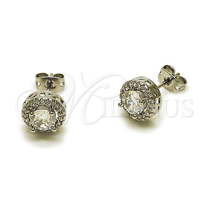 Arete Dormilona 02.342.0205.1 Rodio Laminado, Diseño de Cluster, con Zirconia Cubica Blanca y Micro Pave Blanca, Pulido, Rodinado