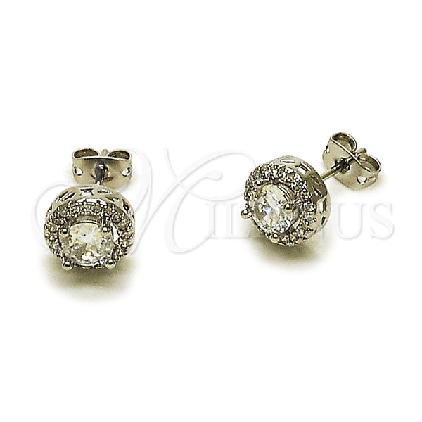 Arete Dormilona 02.342.0205.1 Rodio Laminado, Diseño de Cluster, con Zirconia Cubica Blanca y Micro Pave Blanca, Pulido, Rodinado