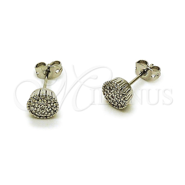 Arete Dormilona 02.342.0406 Rodio Laminado, Diseño de Cluster, con Micro Pave Blanca, Pulido, Rodinado